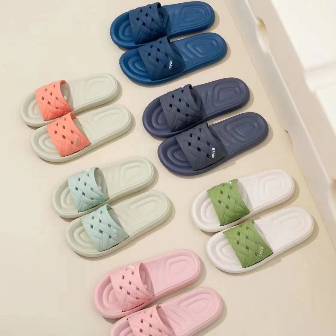 Summer Casual Men's Slippers Slides EVA Beach Slides Outdoor Striped Elevated Thick Sole Bottom Platform Open Toe Sandals