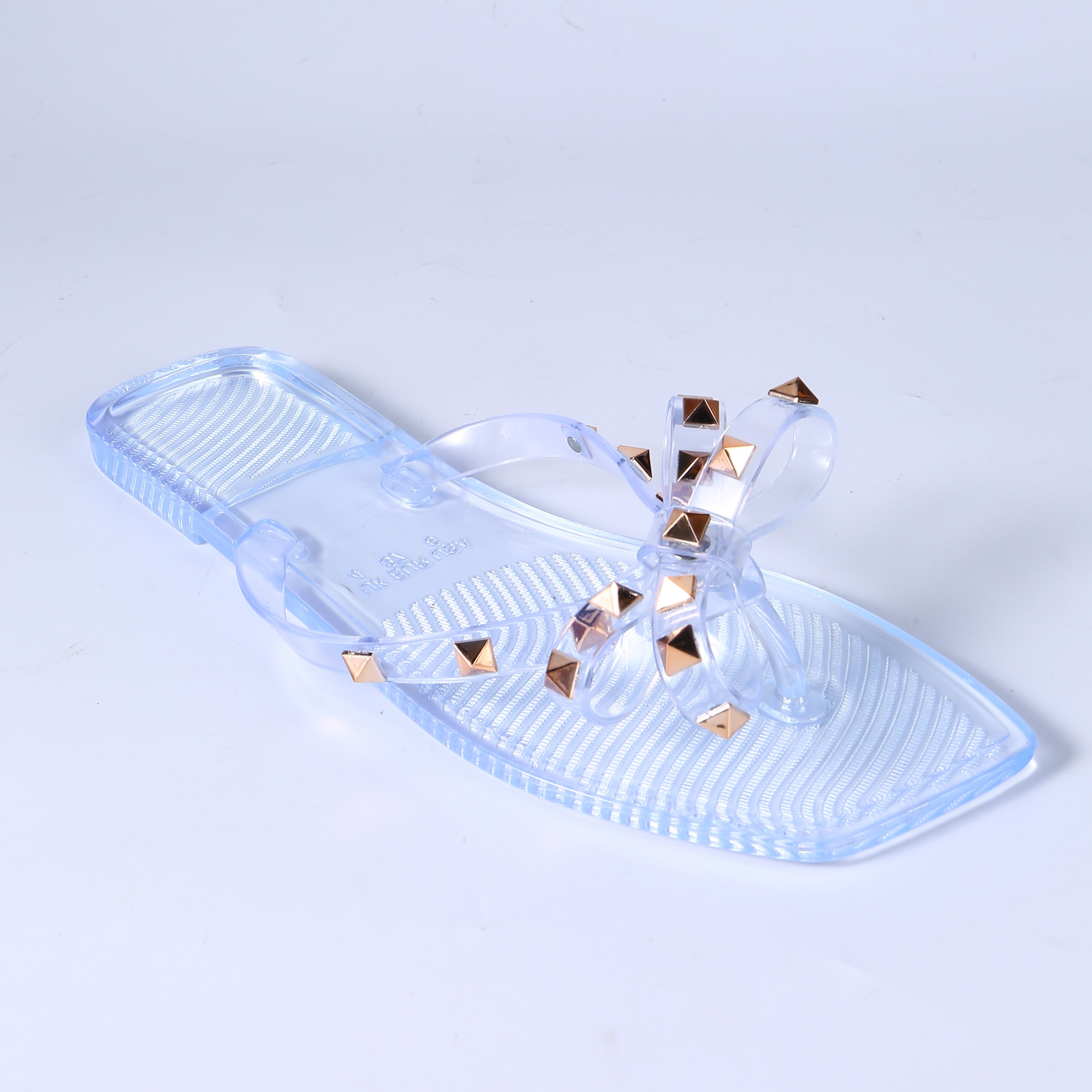2024 New Arrival Ladies Jelly Sandals With Rivet Bow Flat Slipper Sandals Light Slide Slippers Custom Logo