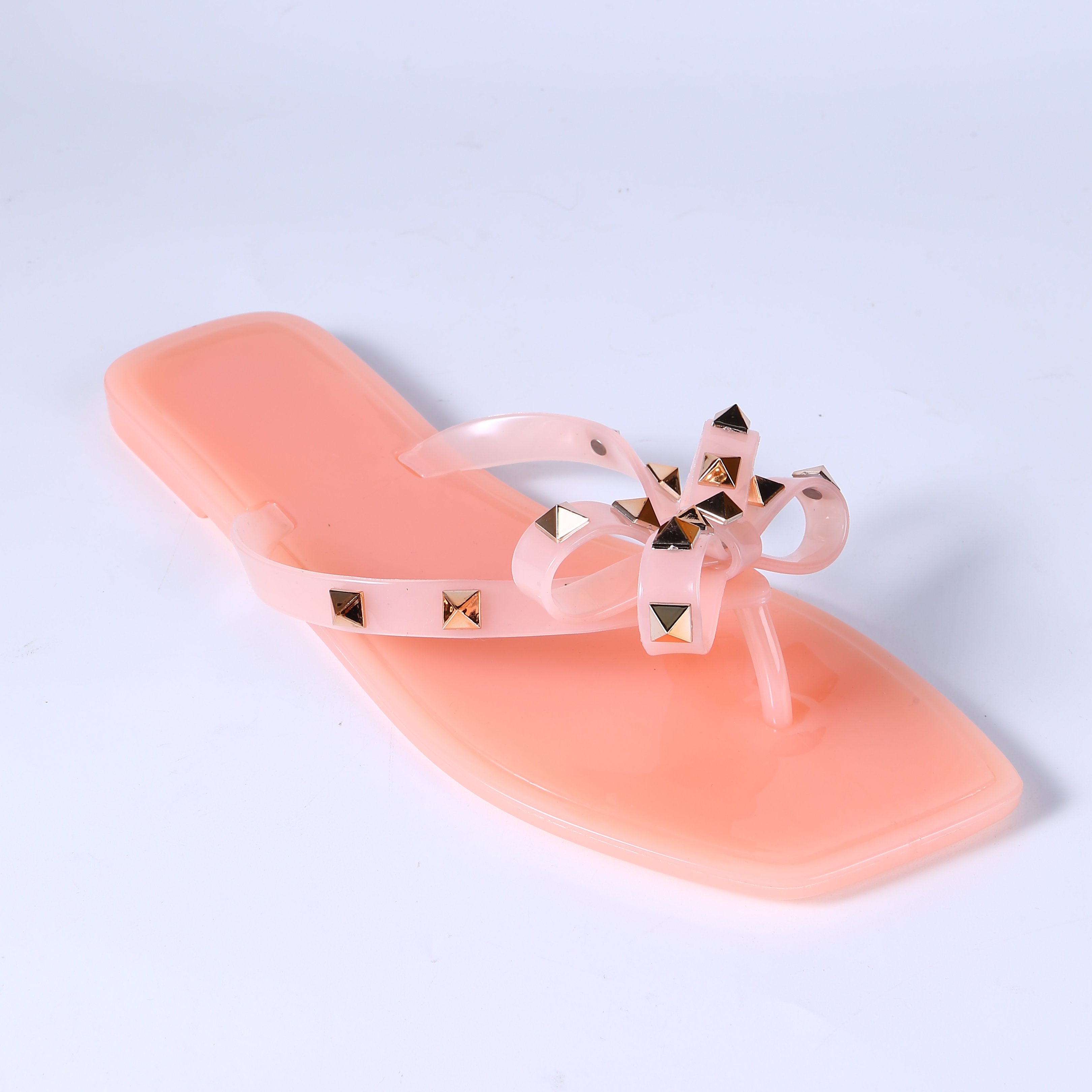 2024 New Arrival Ladies Jelly Sandals With Rivet Bow Flat Slipper Sandals Light Slide Slippers Custom Logo