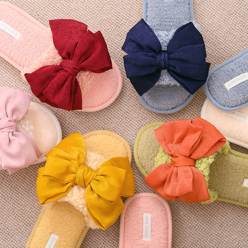 CIXI AIDA wholesales sweet Bowknot open toe SOFT AND FURRY slides slippers for women