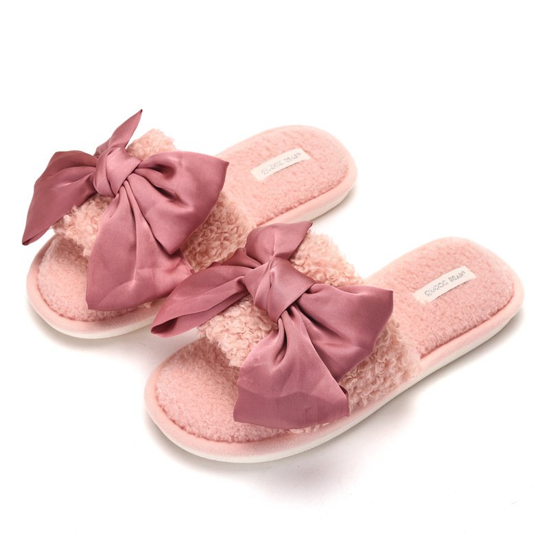 CIXI AIDA wholesales sweet Bowknot open toe SOFT AND FURRY slides slippers for women