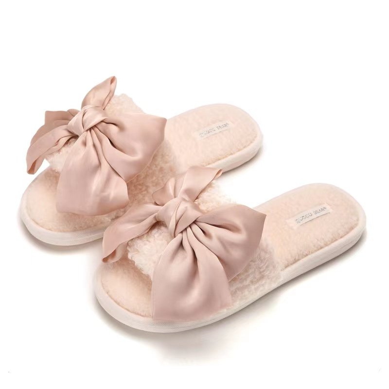 CIXI AIDA wholesales sweet Bowknot open toe SOFT AND FURRY slides slippers for women