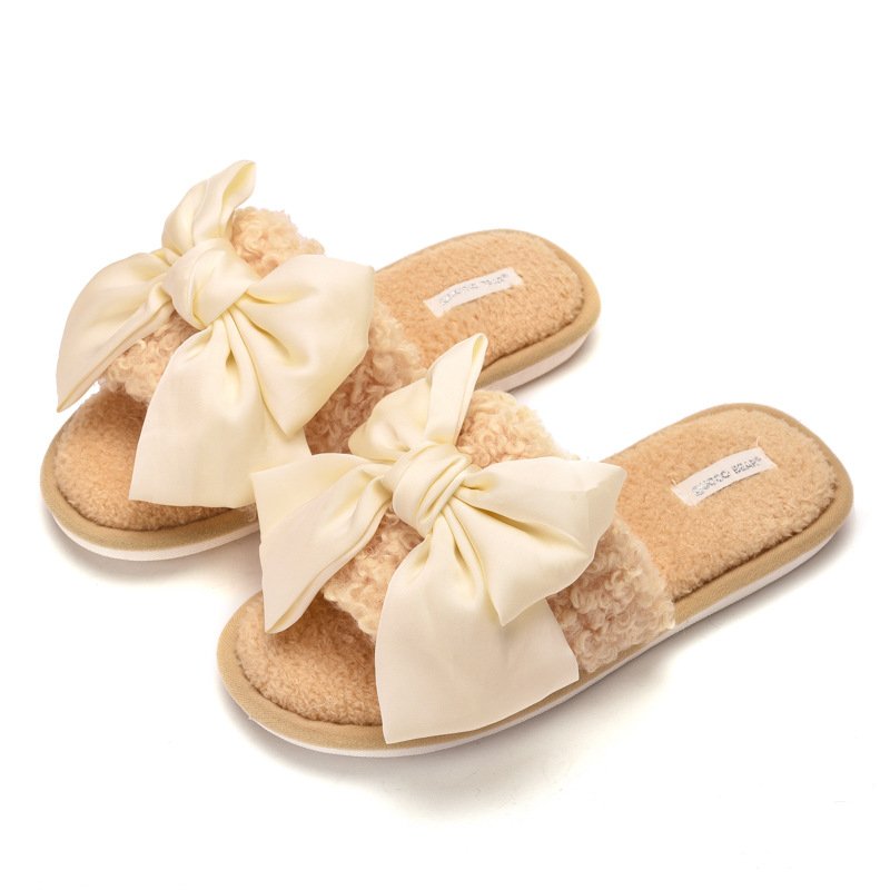 CIXI AIDA wholesales sweet Bowknot open toe SOFT AND FURRY slides slippers for women
