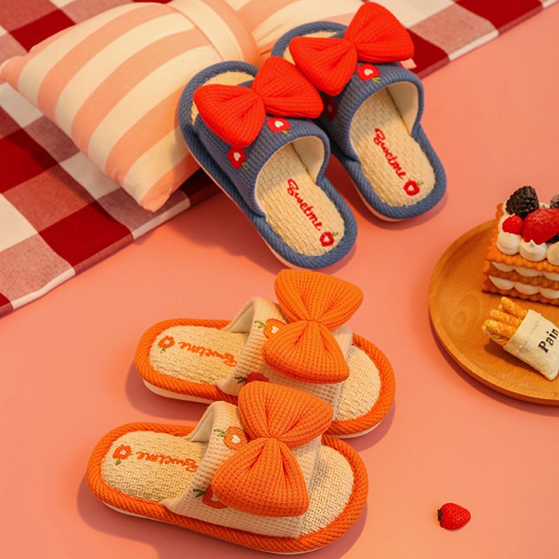 fashion design Children's linen spring autumn slipper girl parent-child cute house indoor outdoor shoes plush slide slippers