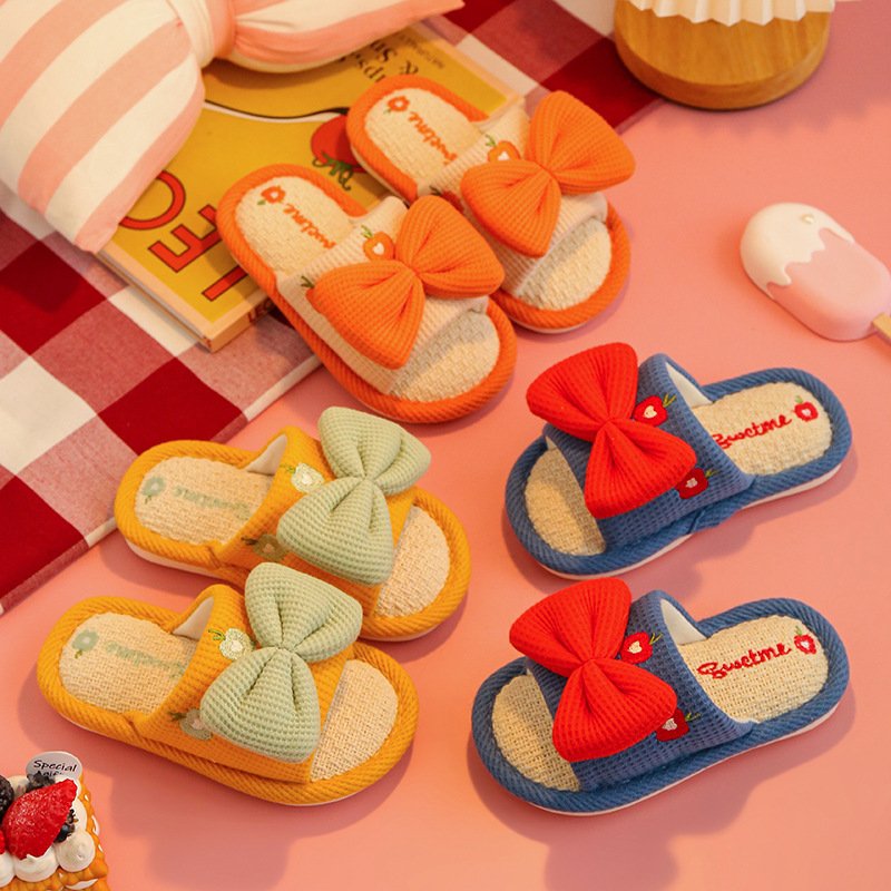 fashion design Children's linen spring autumn slipper girl parent-child cute house indoor outdoor shoes plush slide slippers