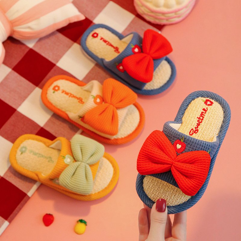 fashion design Children's linen spring autumn slipper girl parent-child cute house indoor outdoor shoes plush slide slippers