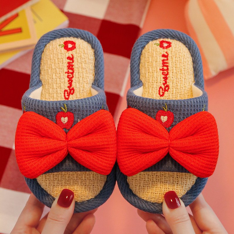 fashion design Children's linen spring autumn slipper girl parent-child cute house indoor outdoor shoes plush slide slippers