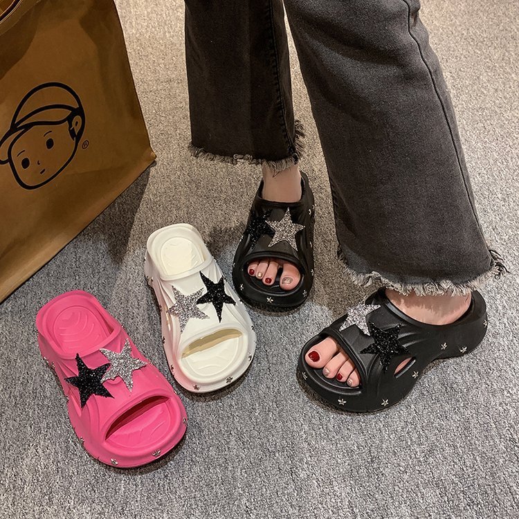 High-heeled Wedges Slippers Beach Platform Sandals Summer Beach Outdoor Casual Thick Sole Luxury Slides For Women Custom Charms