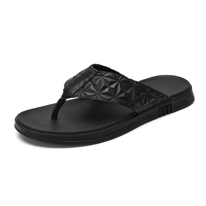 China Factory Wholesale Pure Color Fashion Slides High Quality Custom Brand Mens Genuine Leather Slippers