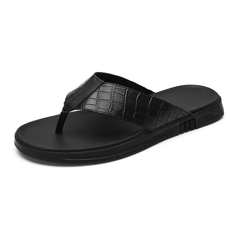 China Factory Wholesale Pure Color Fashion Slides High Quality Custom Brand Mens Genuine Leather Slippers