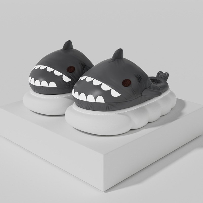 Winter Warm Adult Chinelos Masculinos Pantuflas de Peluches EVA Fluffy Cozy Home Slippers Animal Cute Cloud Shark Slides Slipper