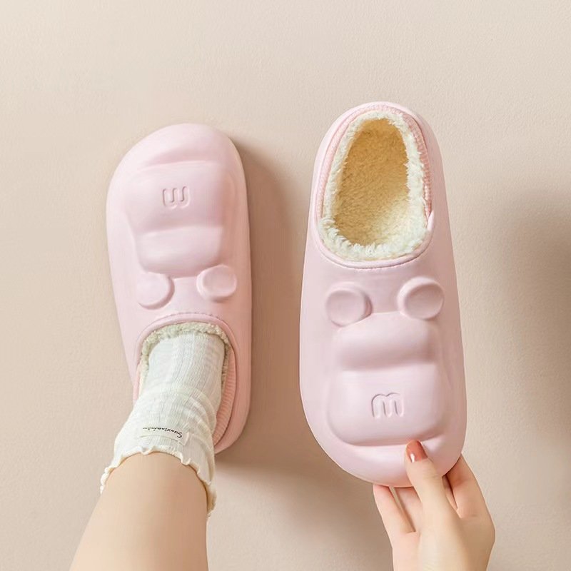Waterproof Fluffy Slipper Winter Slides Home Cotton Shoes Plush Slip-on Fluffy Warm Indoor Slippers