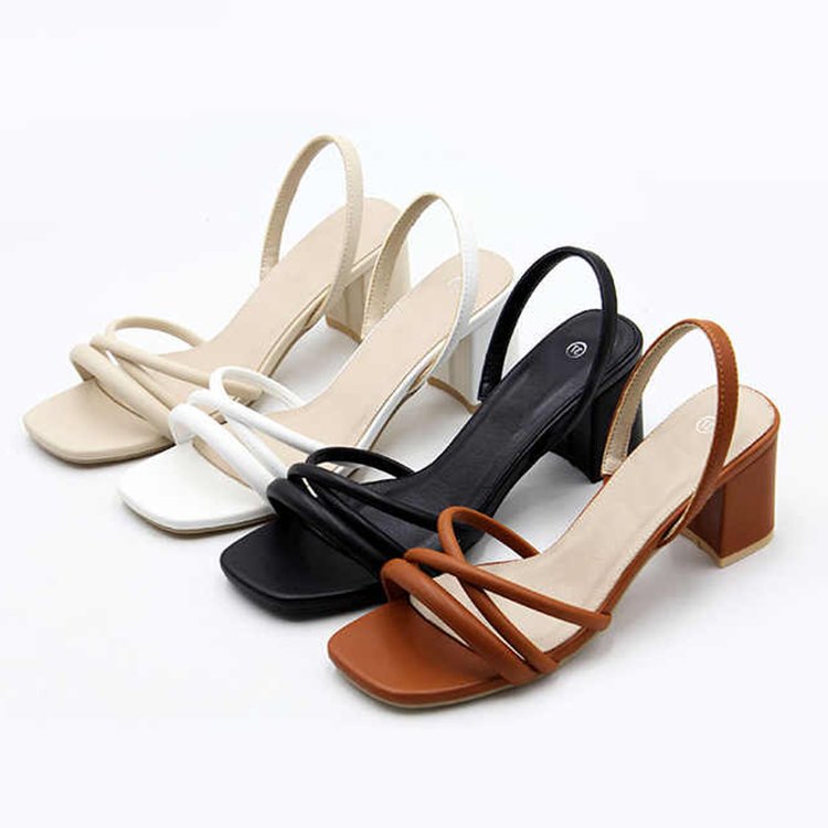 2024 Summer Fashion Luxury Ladies Heeled Sandals Non-Slip Casual Retro Square Open-Toe High-Heeled Slippers