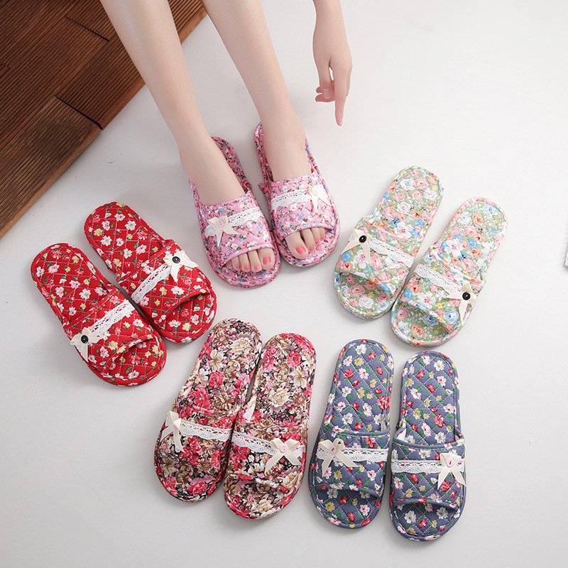 Fabric cloth sole wooden floor soft slippers men and women summer mute indoor shoes