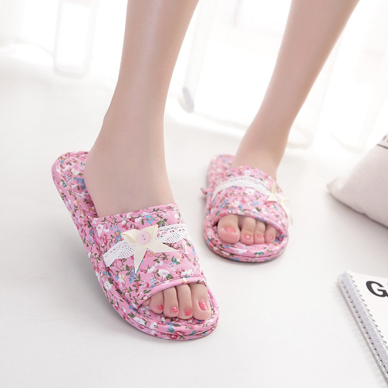 Fabric cloth sole wooden floor soft slippers men and women summer mute indoor shoes