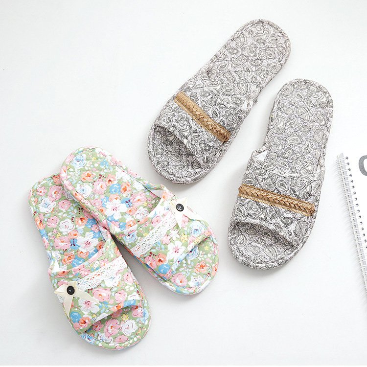 Fabric cloth sole wooden floor soft slippers men and women summer mute indoor shoes