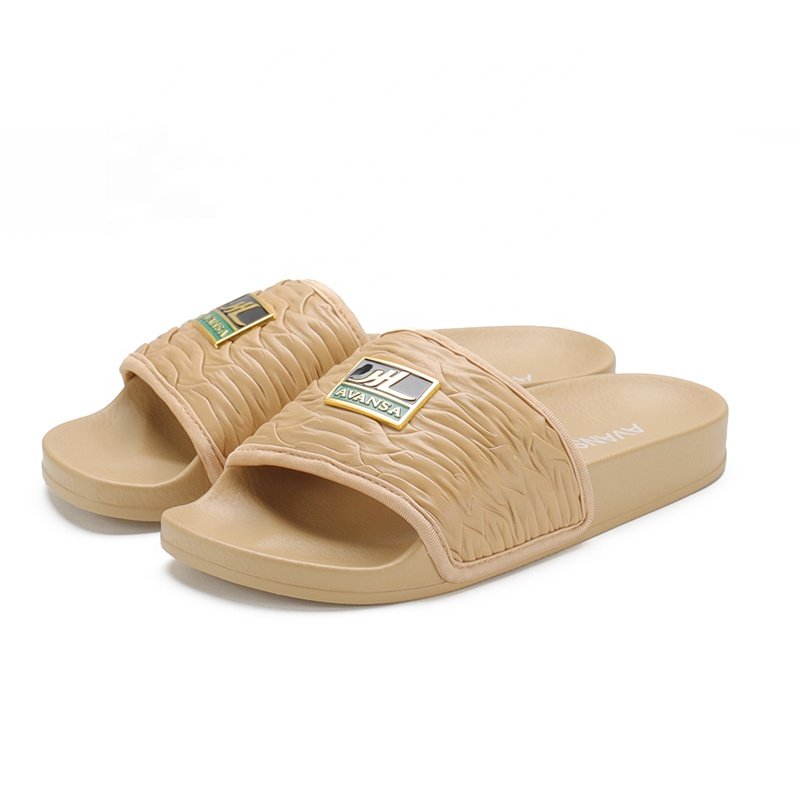 Xsheng Wholesale Custom Slides Unisex Metal Logo Rubber Slides Slippers New Style Casual Beach Slipper Outdoor Slides Shoes