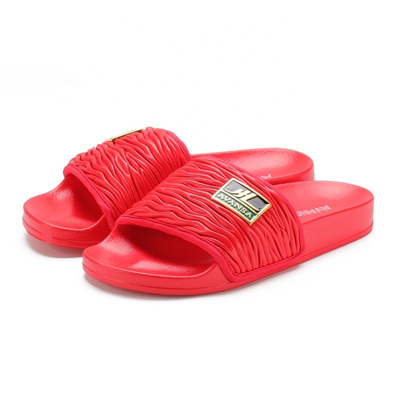 Xsheng Wholesale Custom Slides Unisex Metal Logo Rubber Slides Slippers New Style Casual Beach Slipper Outdoor Slides Shoes
