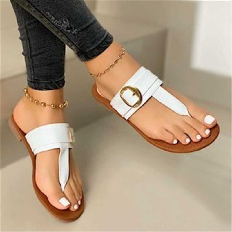 Hot items summer casual t-strap women slides slippers outer wear lady thong sandals flat heel comfy female flip flops