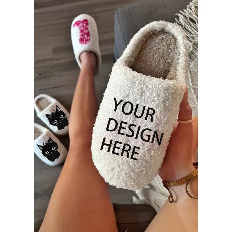 Cute Fuzzy Mushroom Bad Bunny Sad Heart Evil Eye Leopard Smile Slippers Slides Ladies Winter Flat Warm Face Smile Slippers