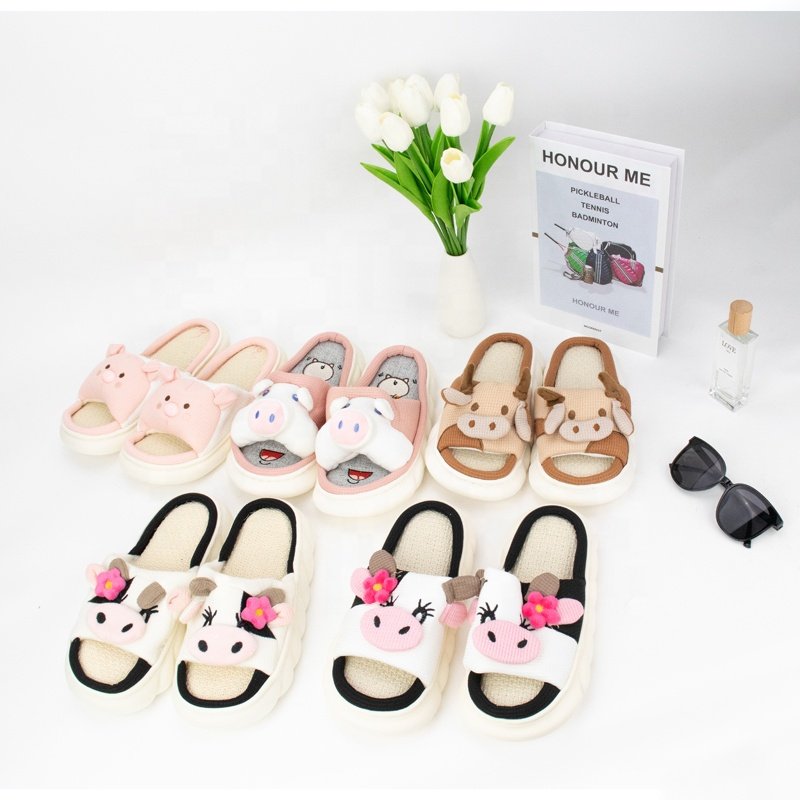 Cute Fuzzy Mushroom Bad Bunny Sad Heart Evil Eye Leopard Smile Slippers Slides Ladies Winter Flat Warm Face Smile Slippers