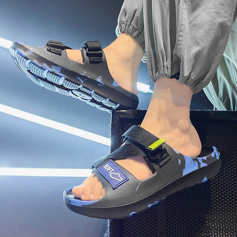 Wholesale men summer plush sandal EVA slip-on shoes with heel teenager mans sporty shoes summer beach slides slippers