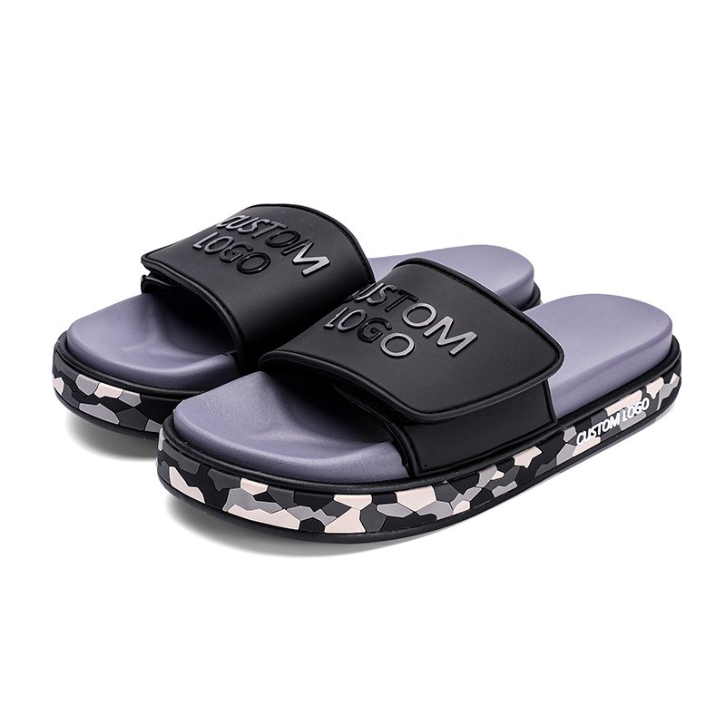 2024 Outdoor Low Moq Flat Custom Logo Men's Sandals Custom Pu Mens Slides Slippers High Quality Slippers For Men
