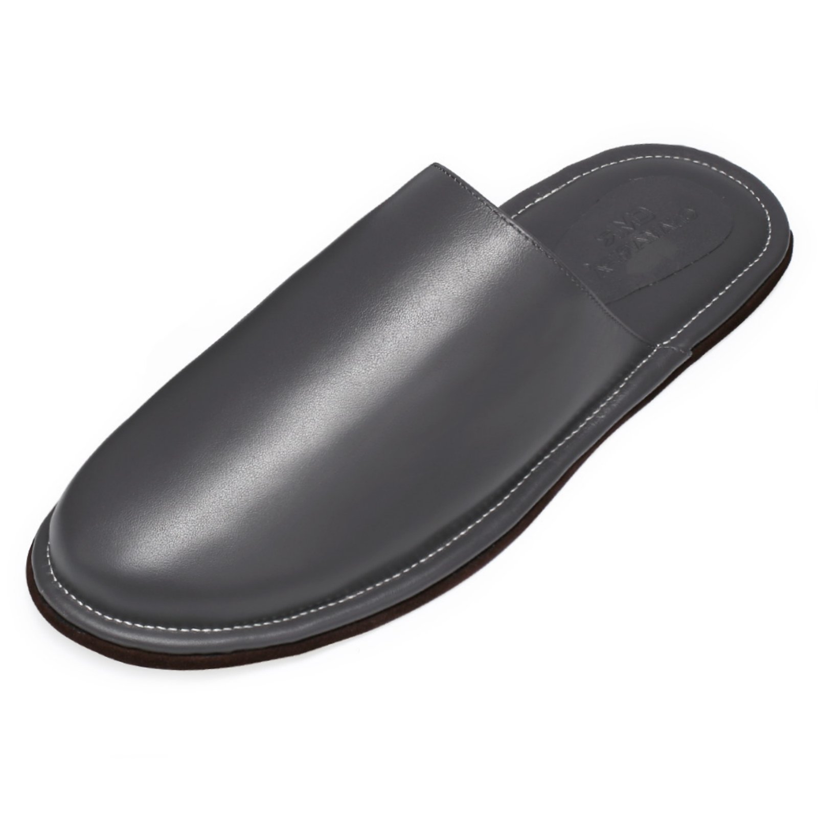 Nappa Leather Slipper Indoor Mens Luxury Slipper Mens Premium Mule Travel Slippers Grey