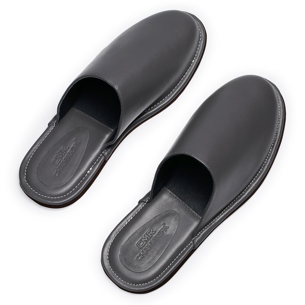 Nappa Leather Slipper Indoor Mens Luxury Slipper Mens Premium Mule Travel Slippers Grey