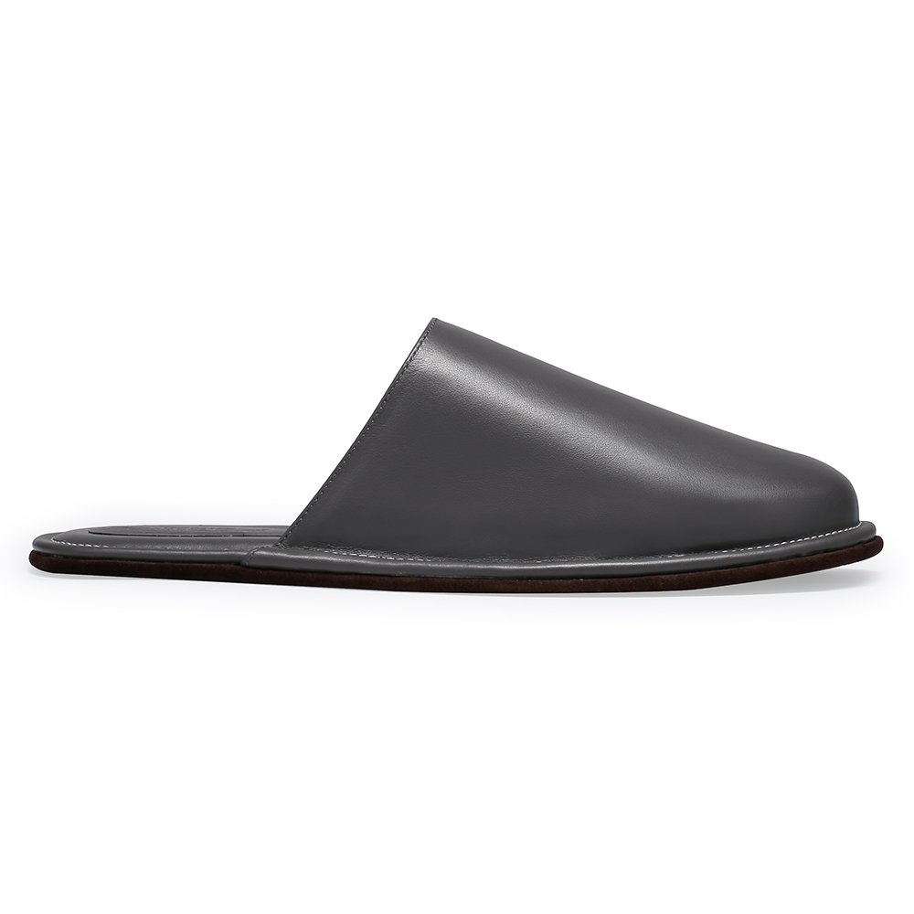 Nappa Leather Slipper Indoor Mens Luxury Slipper Mens Premium Mule Travel Slippers Grey