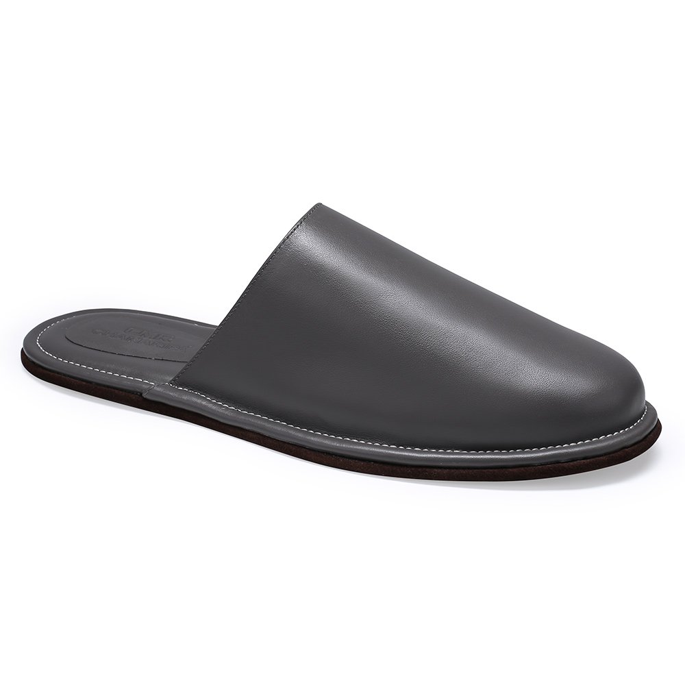Nappa Leather Slipper Indoor Mens Luxury Slipper Mens Premium Mule Travel Slippers Grey