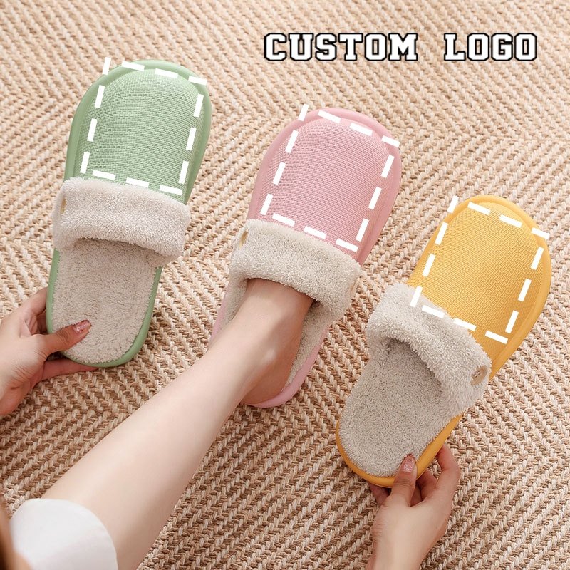 New Removable Cotton Fabric Lining Womens Men Home Winter Warm Plush Mules Slides Slippers Women Men's Custom Logo