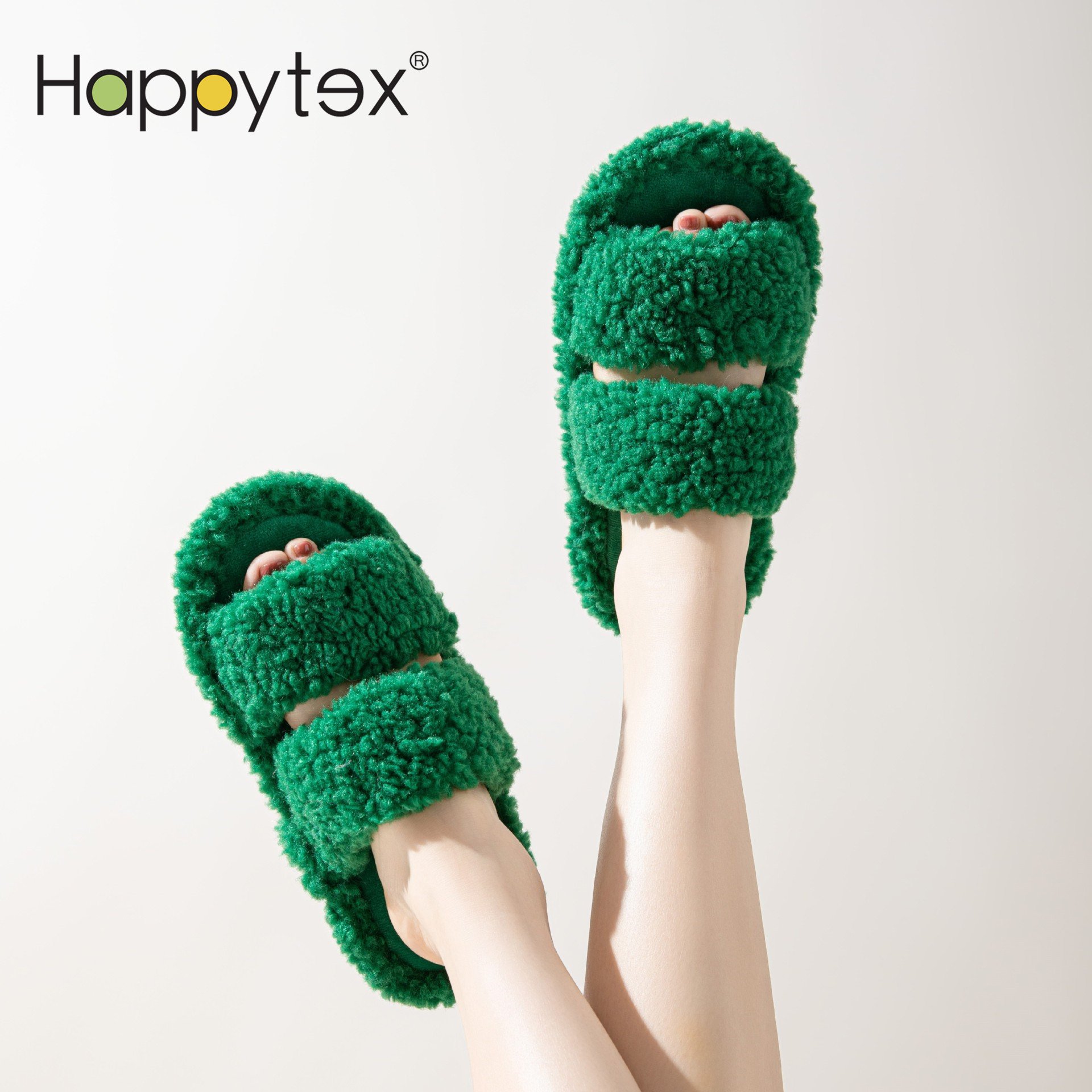 Luxury Home Double Strap Furry Lamb Curly Fluffy Non-Slip Soft Plush Warm Winter Slippers For Women Girls Fur Slides Slippers