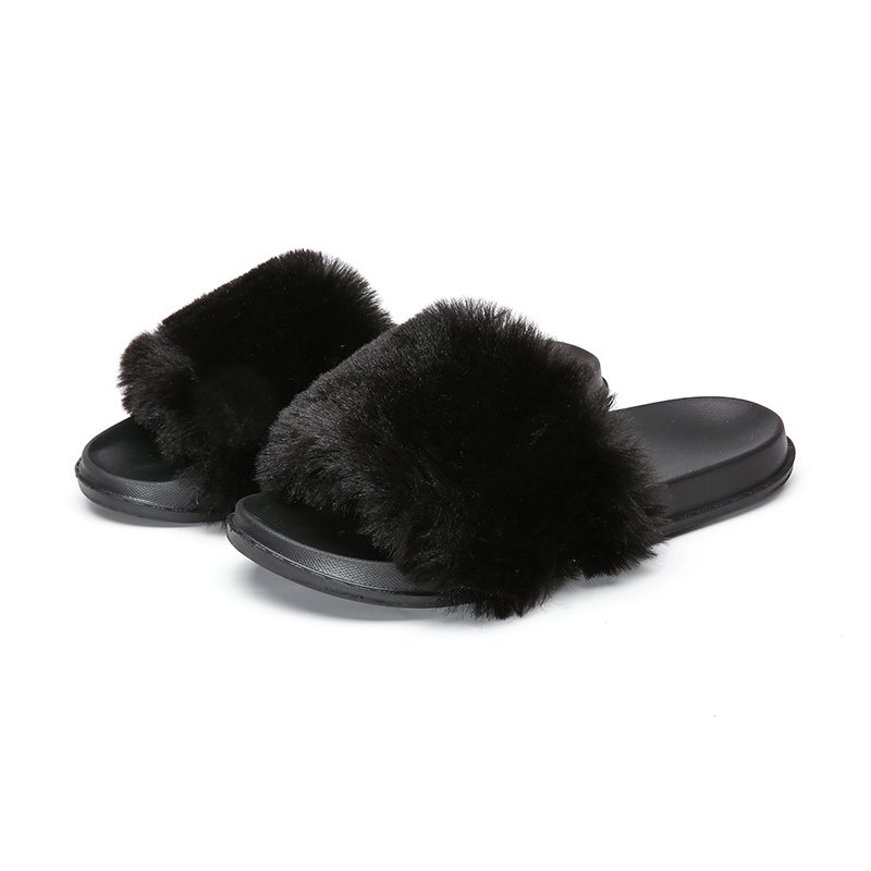 Hot Selling Wholesale Ladies Slip-on Luxury Simple Fashion Fluffy Shoes New Trendy Fur Flat Furry Slides Slippers