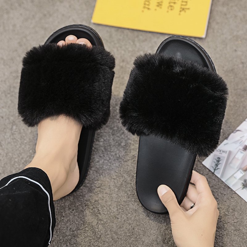 Hot Selling Wholesale Ladies Slip-on Luxury Simple Fashion Fluffy Shoes New Trendy Fur Flat Furry Slides Slippers