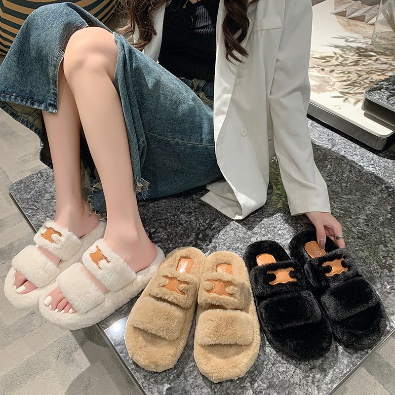 Women's Fashion Soft Indoor Home Fluffy Fuzzy Sheep Skin Slippers Real Wool Fur Open Toe Fur Slides Slippers