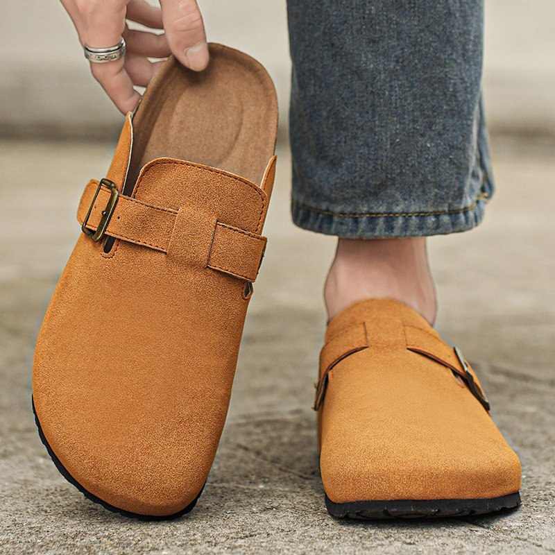 Popular Winter Warm Slippers Cork Boken Baotou Lazy Slippers Embossed Logo Barefoot Light Weight Hard-Wearing Oxford Canvas Fur