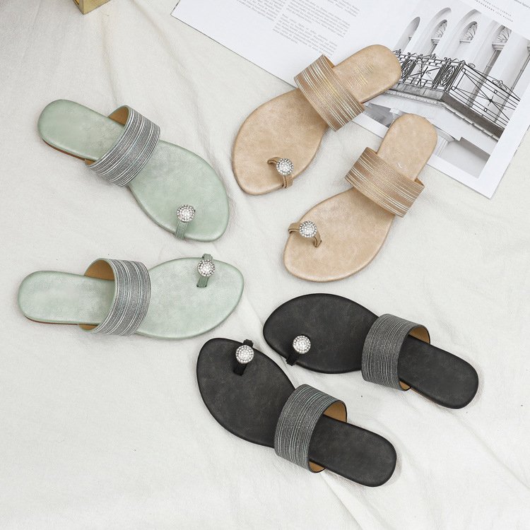 Pu Lining slippers slide sandals beach soft sole flat shoes women slippers rubber soft sole flat toe sandals