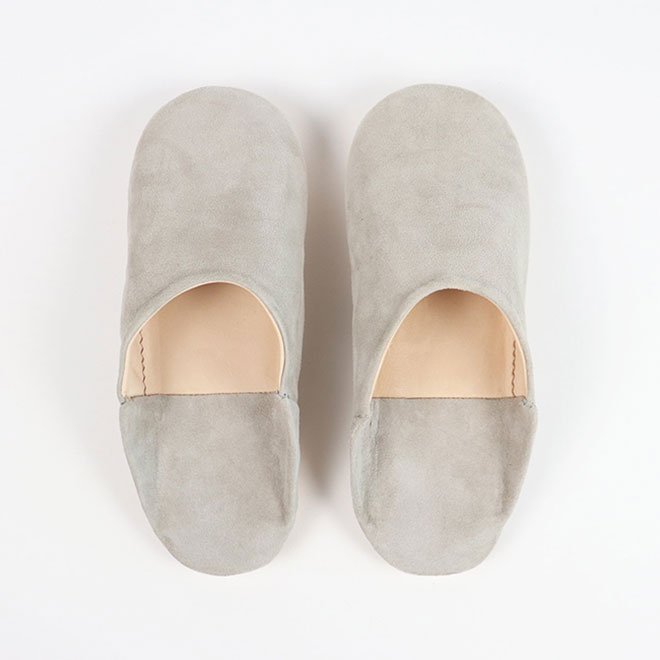 Handmade Moroccan Babouche Grey Leather Slippers comfortable soft leather slippers