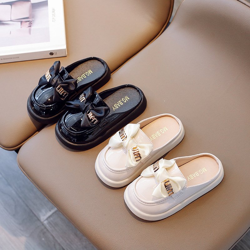 Girls' Slippers Outer Wear 2024 Summer New Style Big Boy Girls' Bow Princess Slippers All-match Children's Head-wrap Slippers