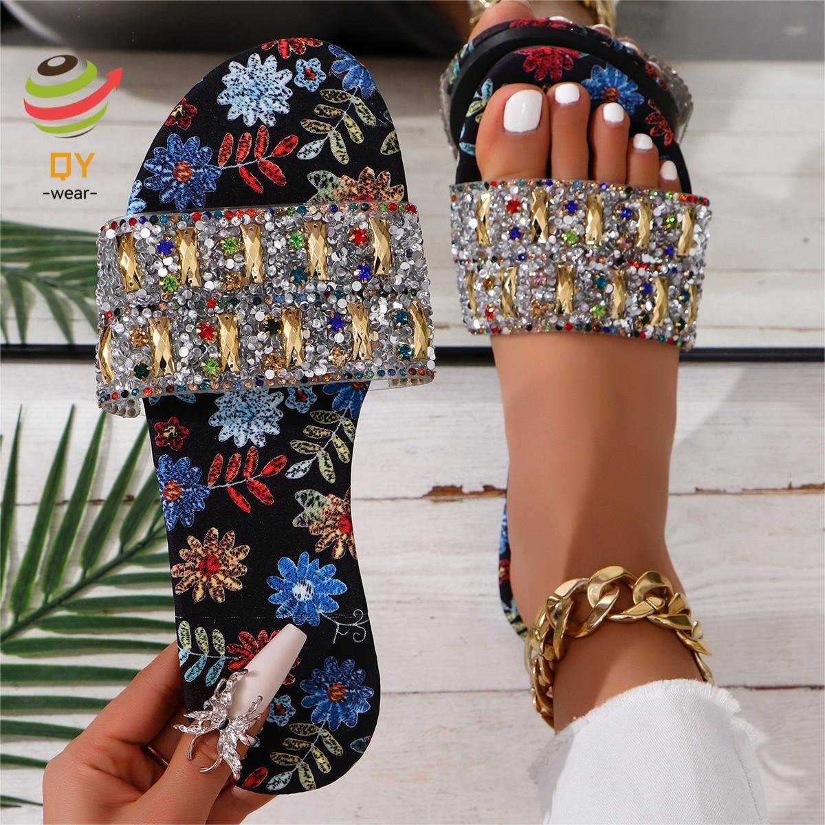 QY5218 2024 New arrivals wholesale summer slipper beach causal shoes for women and ladies round toe flat sandals