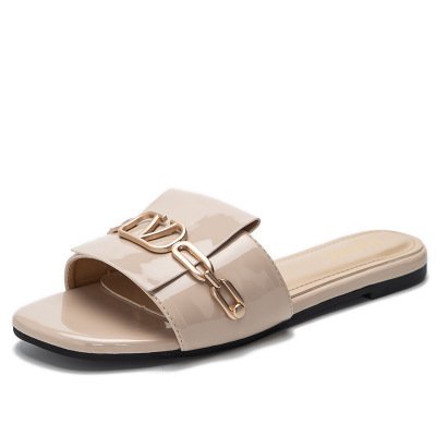 In stock Wholesale flip flops indoor outdoor metal ornament slides slippers for women flat sandals