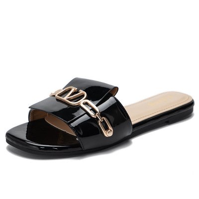 In stock Wholesale flip flops indoor outdoor metal ornament slides slippers for women flat sandals