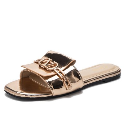 In stock Wholesale flip flops indoor outdoor metal ornament slides slippers for women flat sandals