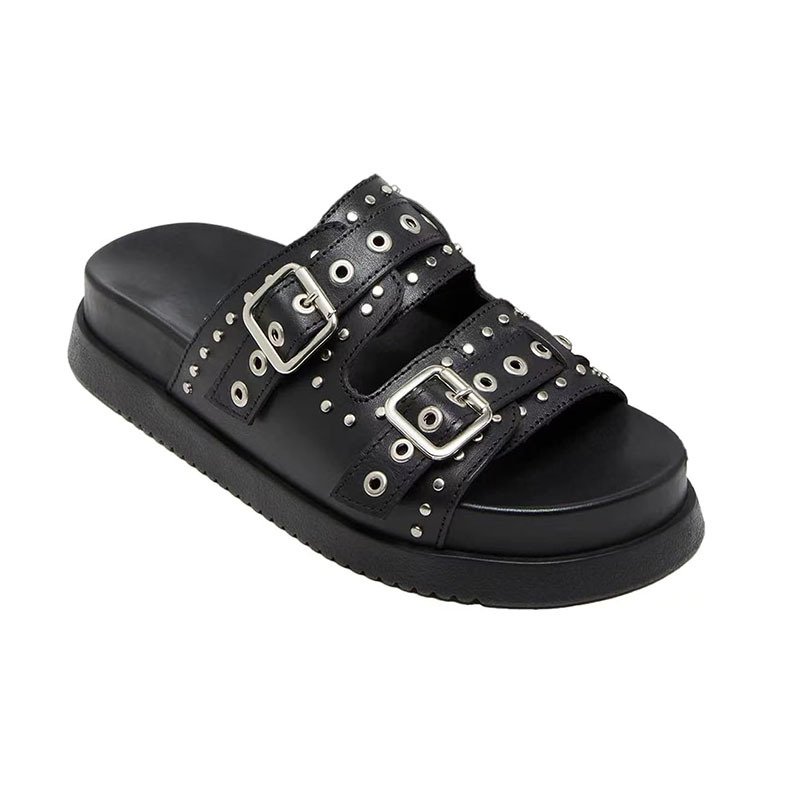 Wholesale Factory Buckle Decoration Flip Flops Wanita Shoes Slides Outdoor Summer Flat Sandals 2024 Women's Slippers