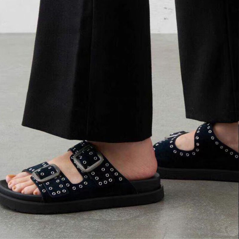 Wholesale Factory Buckle Decoration Flip Flops Wanita Shoes Slides Outdoor Summer Flat Sandals 2024 Women's Slippers