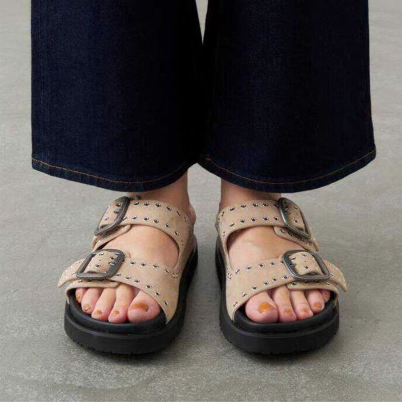 Wholesale Factory Buckle Decoration Flip Flops Wanita Shoes Slides Outdoor Summer Flat Sandals 2024 Women's Slippers