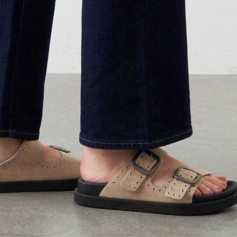 Wholesale Factory Buckle Decoration Flip Flops Wanita Shoes Slides Outdoor Summer Flat Sandals 2024 Women's Slippers