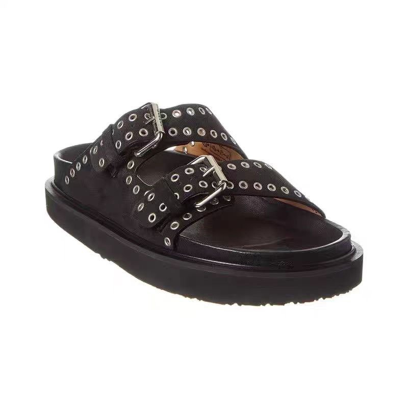 Wholesale Factory Buckle Decoration Flip Flops Wanita Shoes Slides Outdoor Summer Flat Sandals 2024 Women's Slippers