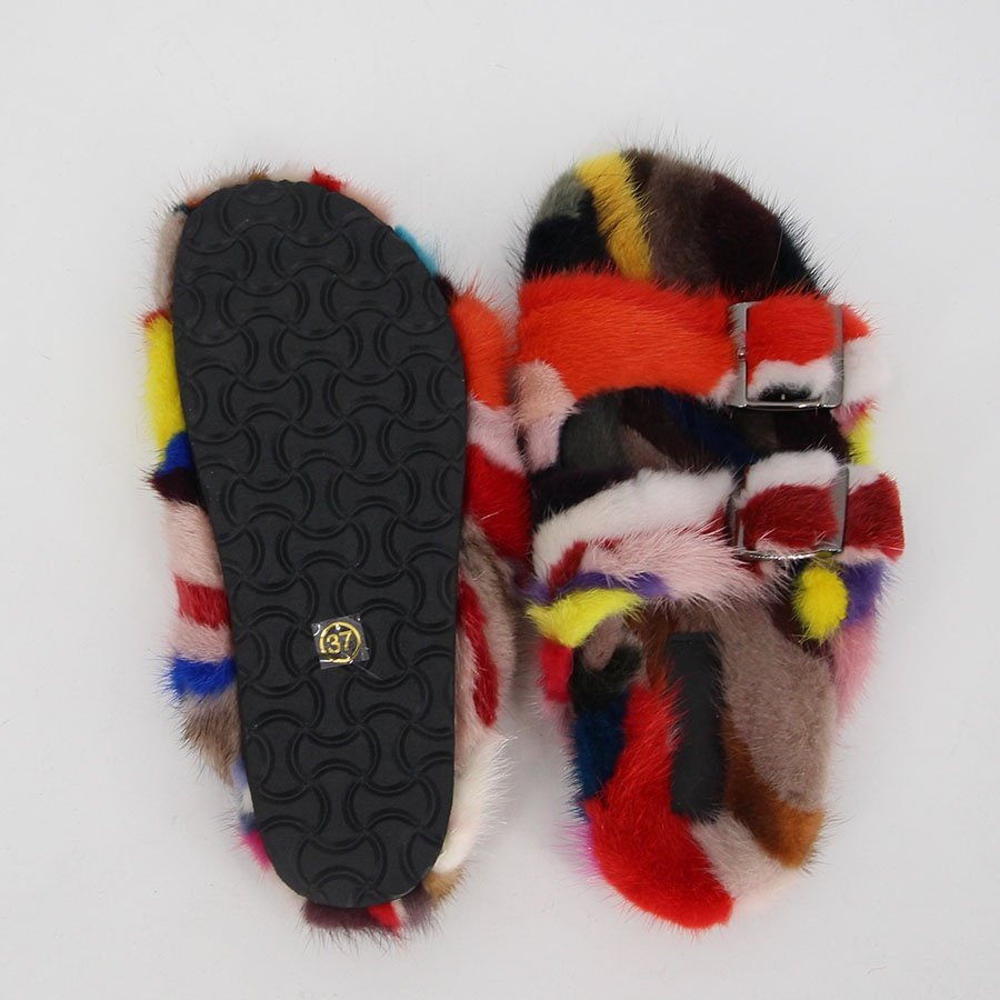 QIUCHEN OEM QC21001 High Quality Outdoor Real Mink Fur Slides For Women